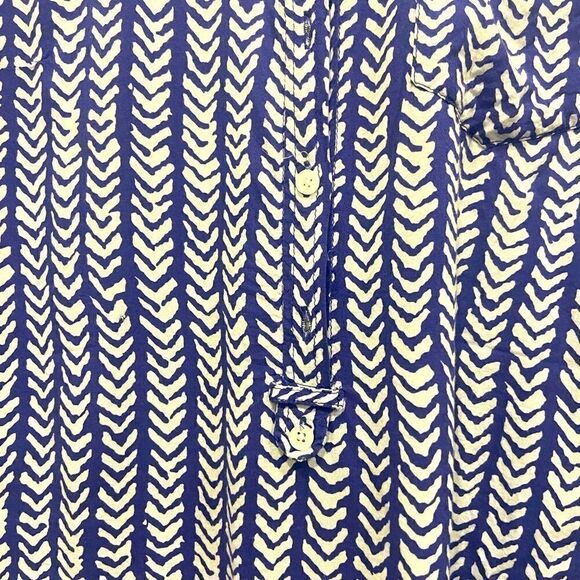 Dalia Collection purple Long Sleeve V print chevron 3/4 button down rayon Size L - Picture 6 of 9